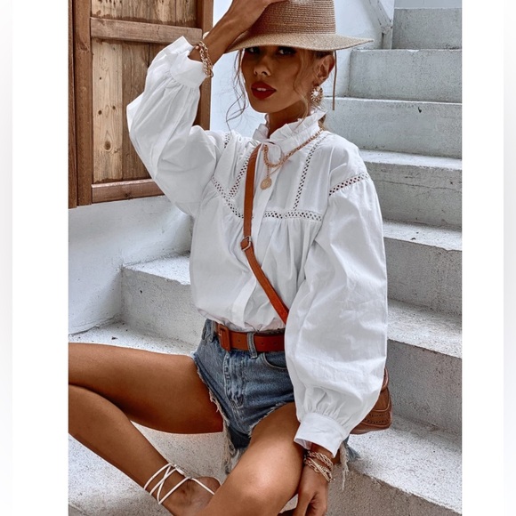Shein white preppy oversized dressy layering shirt S - Picture 2 of 9